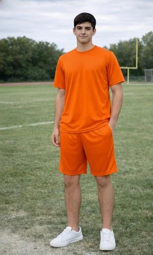 Regular Fit Medium Orange Half Sleeve T Shirt Short Set, 180 GSM