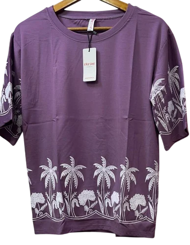 Printed Lavender Cotton Ladies Oversized T Shirt