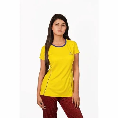 Airsnipe Half Sleeve Ladies Yellow Sports T Shirt, Size: S-XXL