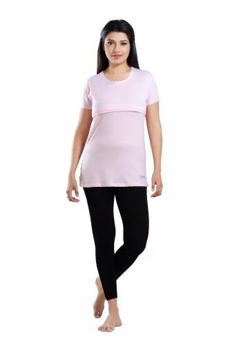 Half Sleeve Round Rovars Light Pink Maternity T-Shirt