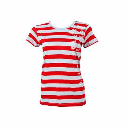 Ladies Half Sleeve Cotton Striped T Shirt