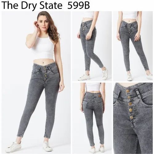 Denim Slim Ladies High Waist 5 Button Jeans