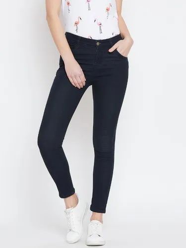 Skinny Button Ladies Black Stretchable Jeans, Waist Size: 28-36