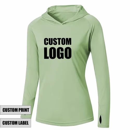 Slim Fit Polyester Womens Hooded T Shirt (Full Sleeve, Attached Hood)