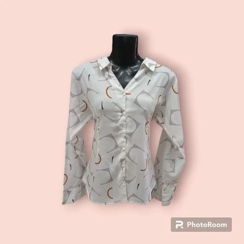 Printed Ladies White Formal Shirts, Size: Medium