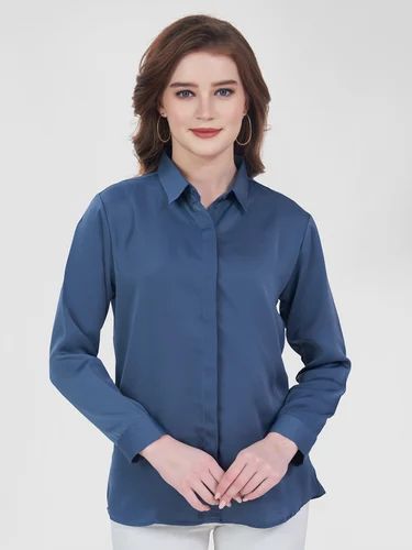 Ladies Satin Cobalt Blue Shirt