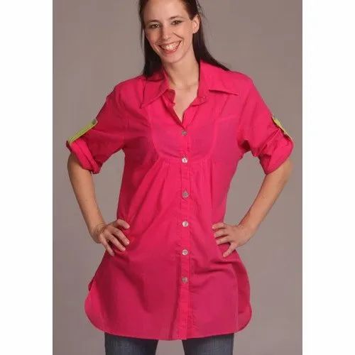 Plain Pink Rayon Ladies Shirt