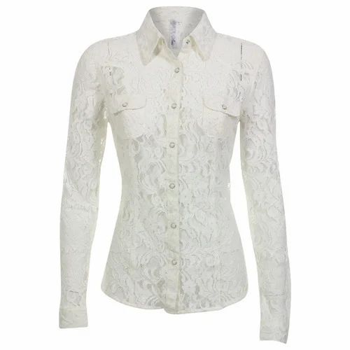 Ladies White Lacy Formal Shirt