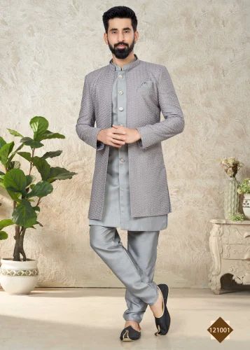 Mens Wedding Indo Western Sherwani Full Thread Work