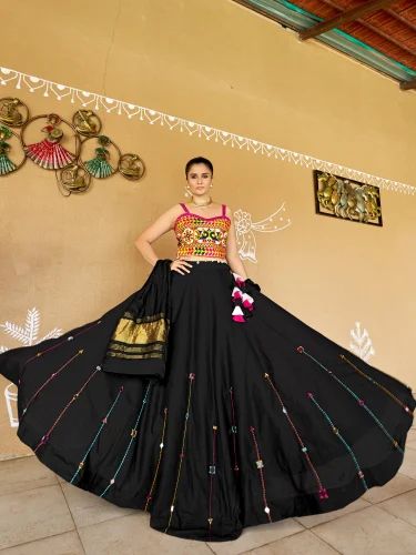 Navratri Cotton Lehenga Choli With Kutchi Mirror Work