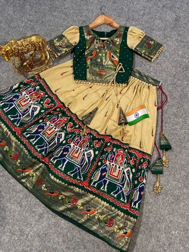 Garba Printed Patola Dandiya Dress Lehanga, Dry clean