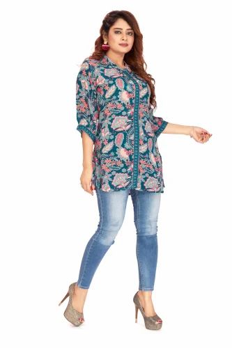 2023 Plus Size Women's Blouses & Shirts Long Sleeve Viscose Crepe Shirts Printed Female Blouses