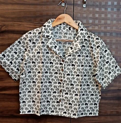 Printed White Women Crop Shirt, Size: S TO XXL, Casual