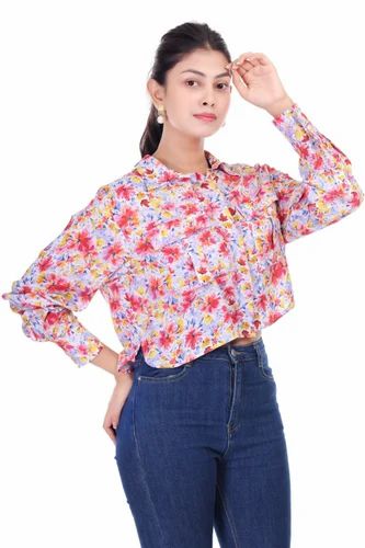Casual Women Digital Printed Rayon Shirts, Cotton
