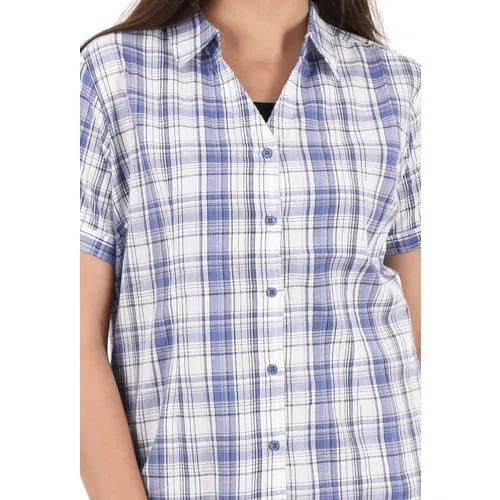 Half Sleeves Cotton Ladies Check Shirt, Packaging Type: Packet