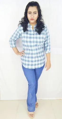 Maambe Poly Cotton Strong Fabric Women's Girls Casual Check Shirts