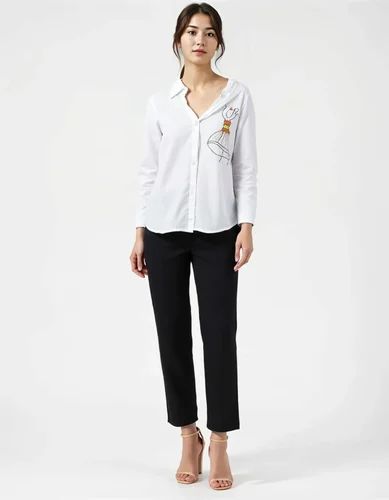 Women embroidered White Linen Casual Shirt
