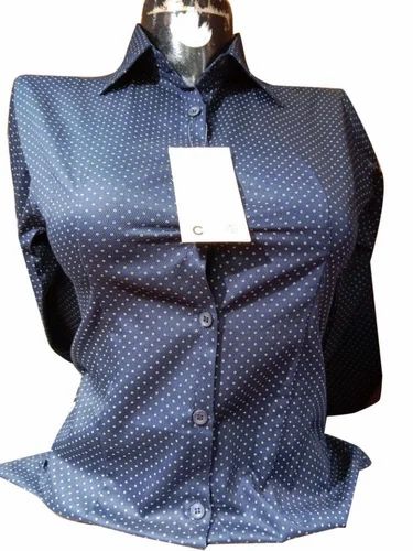Dotted Women Blue Linen Shirt