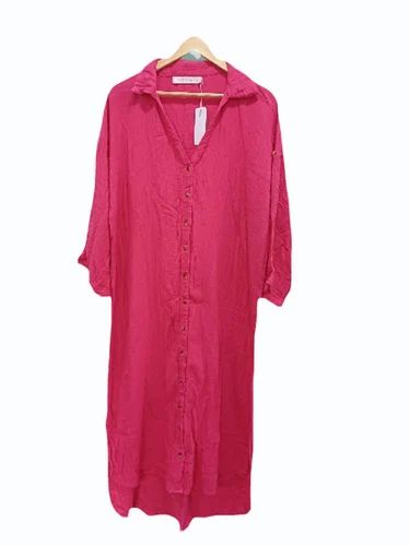Plain Pink Ladies Cotton Long Shirt, Size: Medium