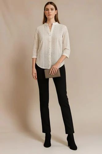 LE Golden Grace Flutter Sleeve Eyelet Shirt