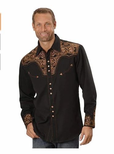Men''s Floral Embroidered Western Shirt