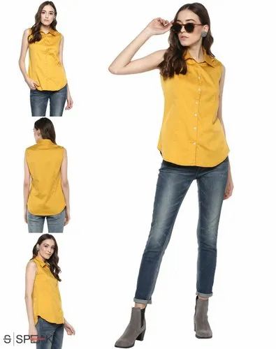 Speak Plain Cotton Designer Women Sleeveless Shirt, Casual