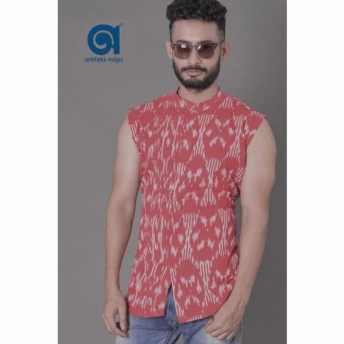 Medium Printed Mens Sleeveless Nehru Shirt