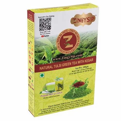 Zingysip Premium Tulsi Green Tea with Saffron -100 Gm. - Prepare In 5 Seconds