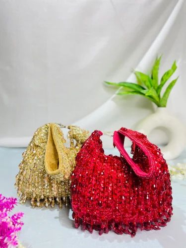 Silk Designer Sequin Beaded Potli Bag for Women Wedding & Party Purse
