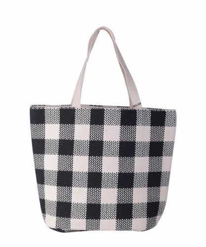 Printed Shoulder Black And White Handloom Hand Bag, For Casual Wear