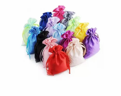 Pink Satin Pouch Bag, For Jewelry Packing, Drawstring