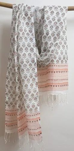 Terracotta 100% Linen Hand Block Printed Stole