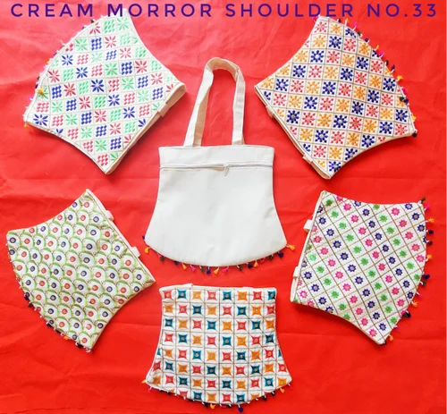 Cotton Plastic Mirror Work Shoulder Bag