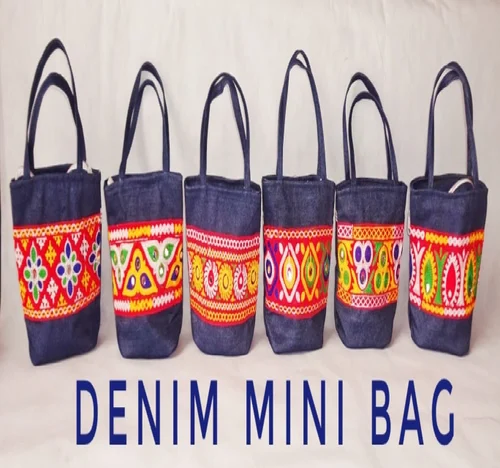 Denim Embroidered Small Shoulder Bag