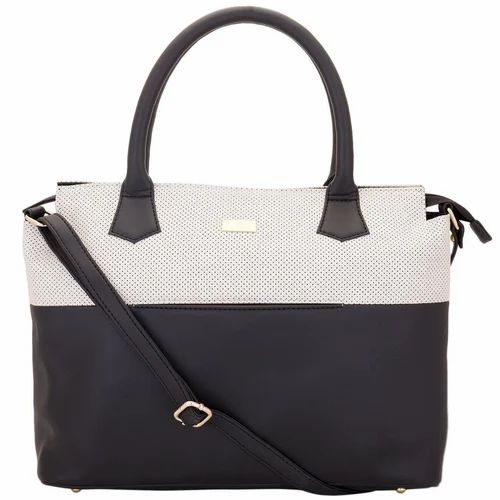 Leather Yellow Punched Look Black & White Shoulder Bag