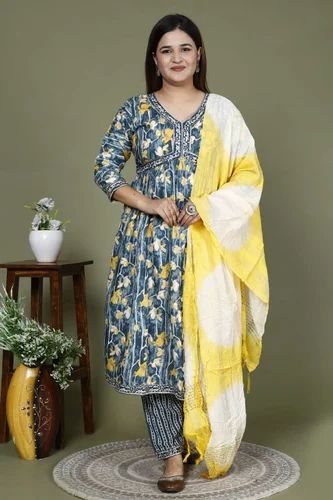 Designer Printed Cotton kurta set Kurti with Dupatta Set For All Occasions Wedding Wear