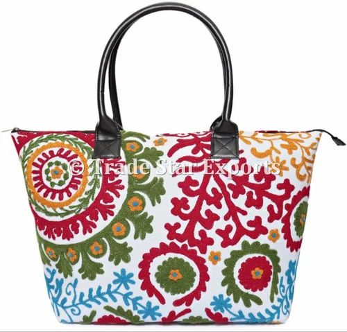 Multicolor Beautiful Embroidered Cotton Hand Bag for Party, Size/Dimension: Medium
