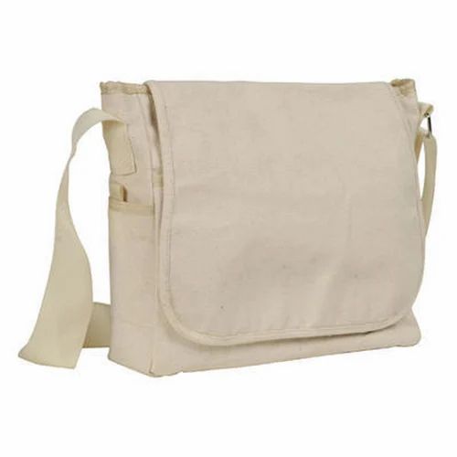 White Cotton Canvas Side Bag