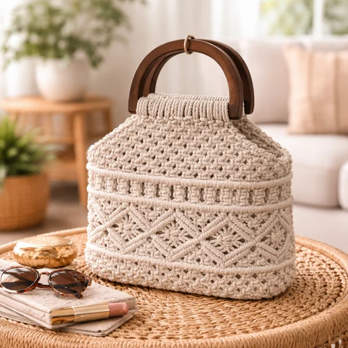 Handmade Macrame Cotton Rope Handbag for Women