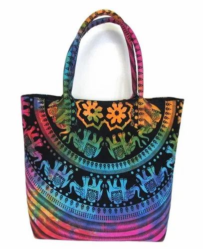 Aaradhya Exports Multicolor Printed Cotton Cloth Ladies Handbag., Size/Dimension: 18 Inch Height,15 Inch Width