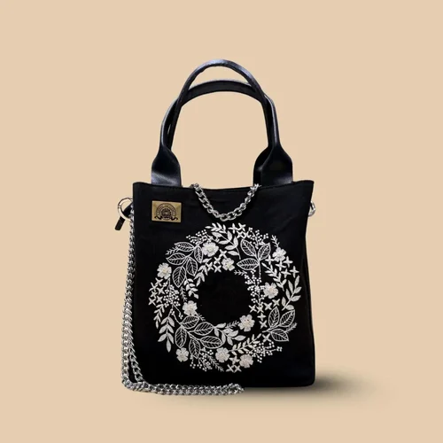 Ethnic Treasures Midnight Wreath Embroidered Velvet Sling Bag