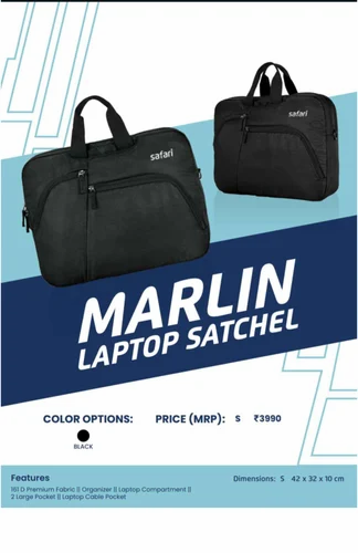 Black Safari Marlin Laptop Satchel