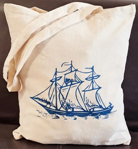Off White Printed Shoulder Cotton Bag, Capacity: 10 Kg