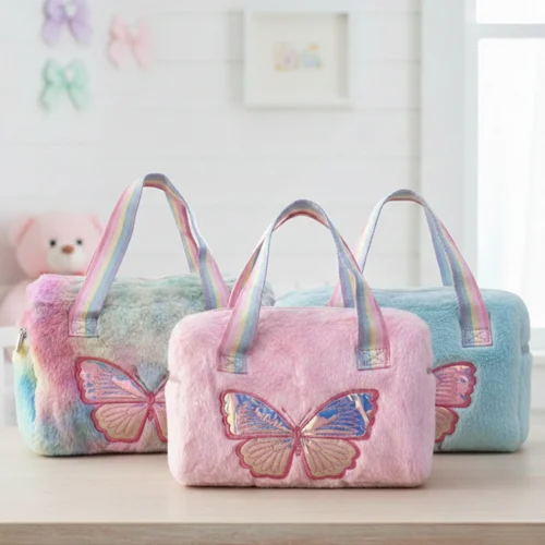Pastel Butterfly Plush Handbag for Girls