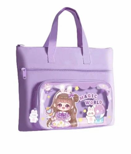 Printed Purple Plastic Kid Bag, For Casual Backpack