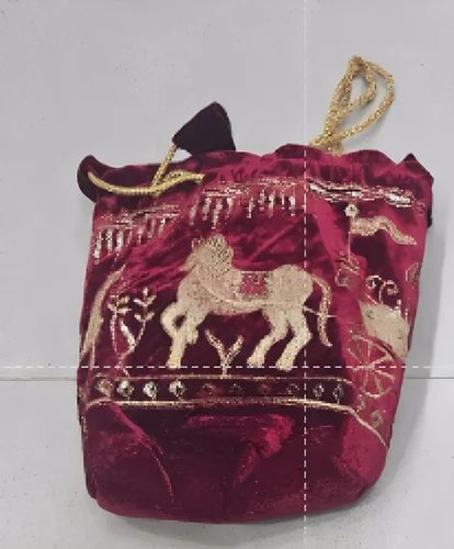 Pink Velvet Printed Handbags