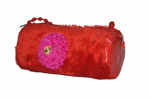 Pu Leather Ladies Red Furr Hand Bag