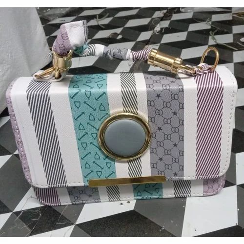 Multicolor Ladies Nylon Flap Knob Hand Bag