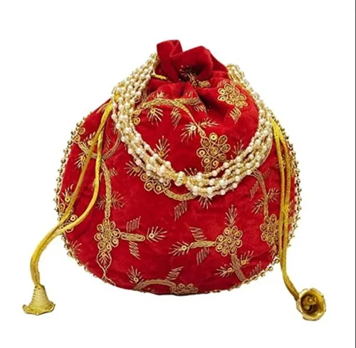 Red Traditional Indian Potli, Women Handbag, Handmade Bag