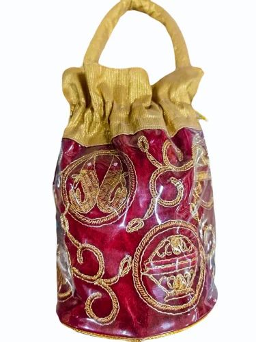 Cotton Maroon Traditional Embroidered Potli Bag
